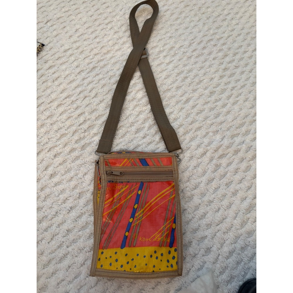 Ken Done Vintage Abstract Print Crossbody Bag Multicolor Travel Pouch Zippered
